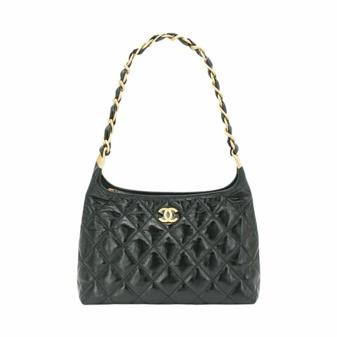 Chanel Hobo 油蠟羊皮霧金粗鍊肩背包(AS4923-黑)