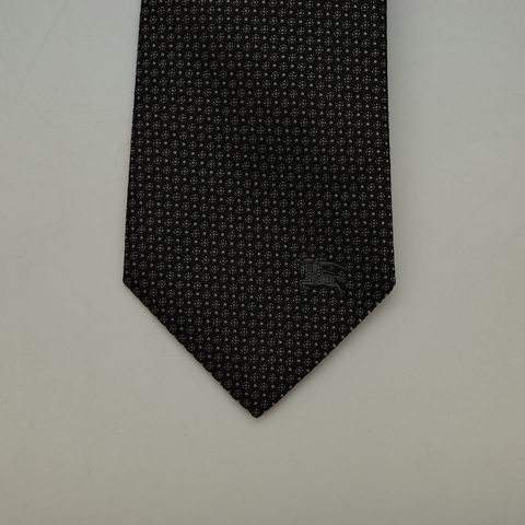 （可送禮♥️近新品）Burberry 博柏利 黑灰色 小花 桑蠶絲 領帶 寬 7.5 cm