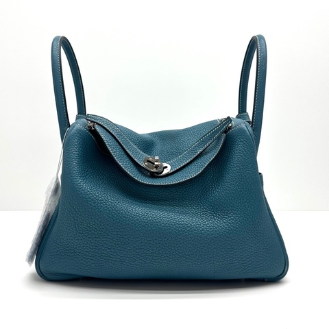Hermes 愛馬仕 Lindy30 銀扣 牛仔藍色手提單肩包 框Q刻 TC皮
