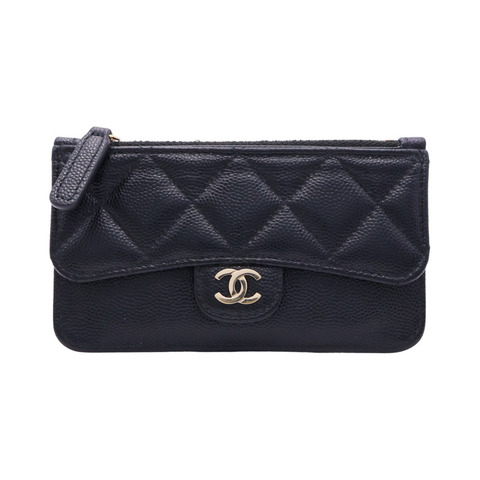 CHANEL 香奈兒 Classic Flap Zip 卡夾 名片夾 零錢包 黑色 荔枝紋牛皮 無卡 AP2570