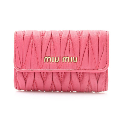 MIU MIU 繆繆 Matelasse 皮革 鑰匙包 牡丹桃紅色 5PG222