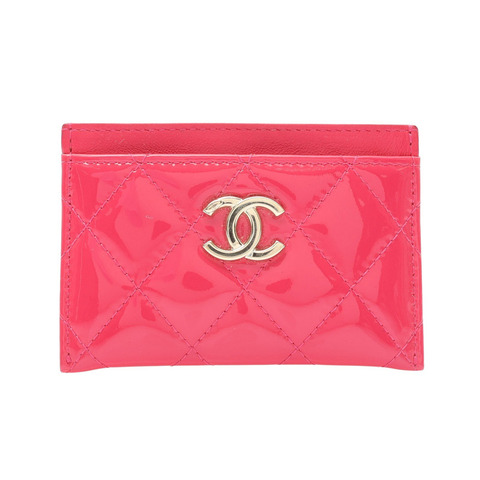 CHANEL 香奈兒 卡包 粉色 荔枝紋 漆皮 金釦