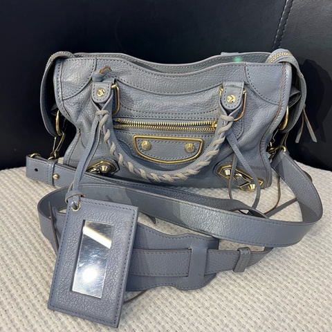 Balenciaga巴黎世家 灰金色機車mini單肩斜挎包。