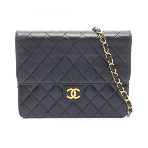 香奈兒 (CHANEL) 絎縫單蓋鏈條肩背包，羊皮材質，黑色，二手，金色五金，CC