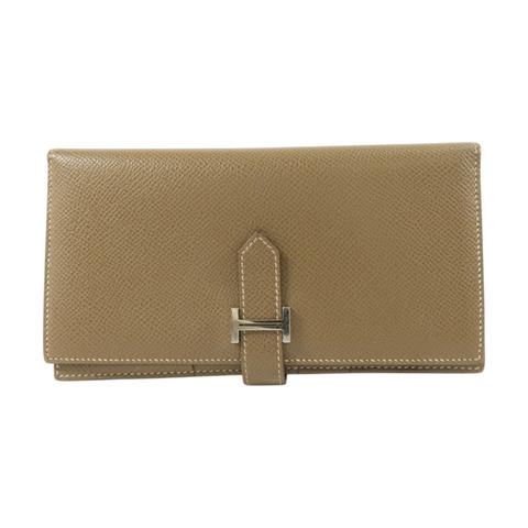 HERMES Epsom皮革Bearn Long Wallet銀扣長錢包Etoupe