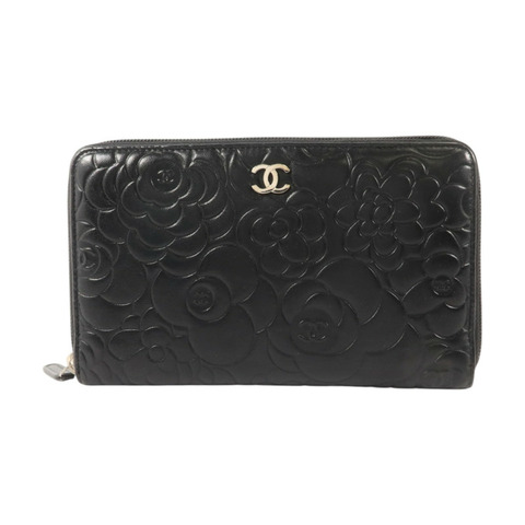 CHANEL 牛皮皮革Camellia Zip Around Long Wallet金扣長錢包