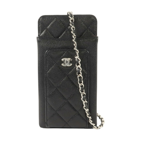CHANEL 牛皮皮革Classic Phone Holder With Chain銀扣肩背袋