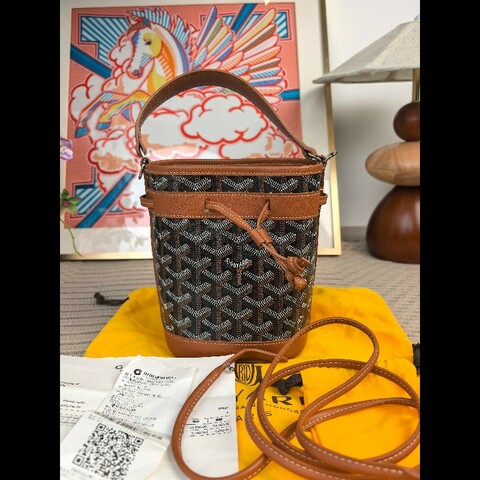 99♥️Goyard mini棕色小水桶 帆布拼牛皮