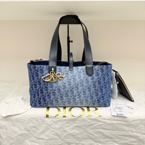迪奧/Dior Toujours 藍色丹寧 中號 皮革手柄可調節，手提、單肩
