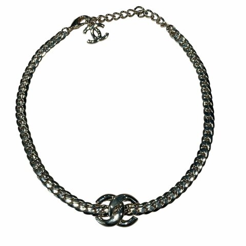 CHANEL 香奈兒 METAL COCOMARK CHOKER NECKLACE 銀色 合金