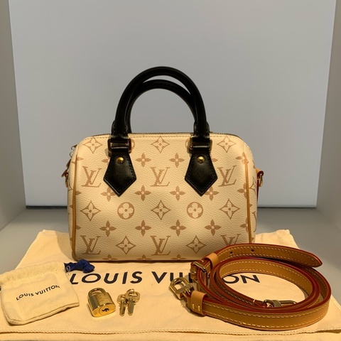 98新LOUIS VUITTON Speedy 20 經典老花可調節可拆卸肩帶拉鍊開合 皮革 枕頭包單肩斜