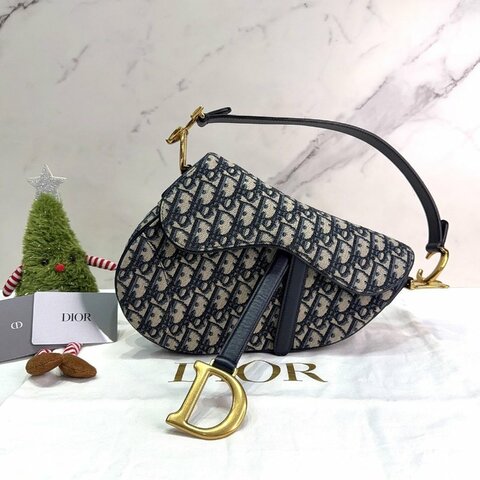 DIOR Saddle Oblique緹花帆布馬鞍包
