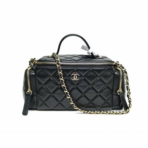 Chanel香奈兒 24K手提方盒子炸藥包羊皮革晶片金扣菱格紋肩背包