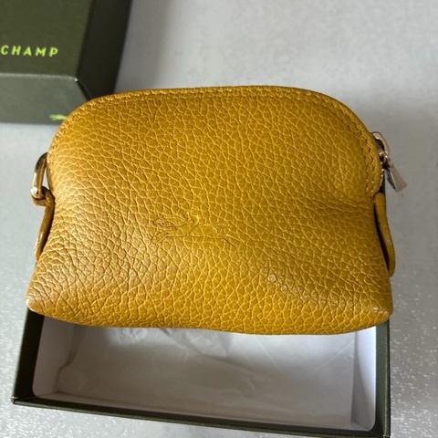 Longchamp Le Foulonné  杏黃色牛皮貝殼小零錢包