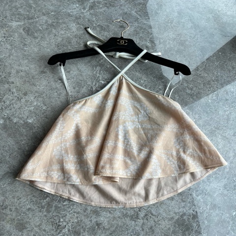 Chanel 25M沙滩系列橘色印花挂脖背心吊带fr34~~