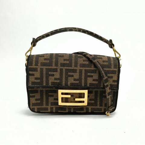 FENDI Baguette法棍包Mini老花帆布肩背包