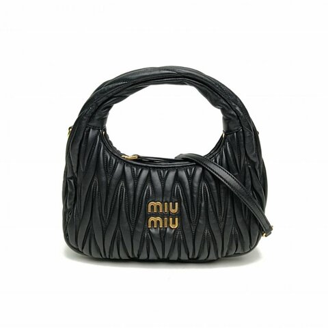 MIU MIU 黑色金扣WanderMatelasse褶皺腋下包HOBO小號肩背包