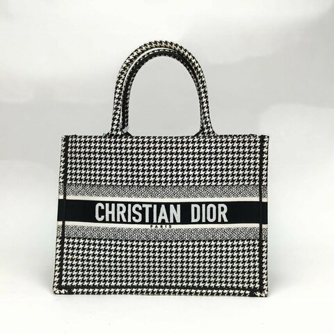 DIOR BookTote中號黑白千鳥格帆布2020肩背包