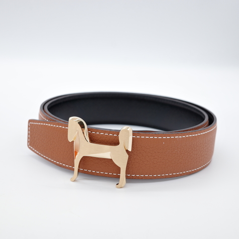 Hermès 愛馬仕 金棕/黑 馬型金扣 TOGO 牛皮 雙色皮帶 3CM