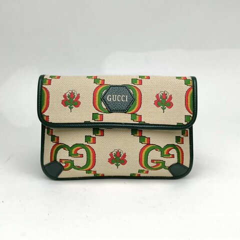 GUCCI 100周年限定老花LogoGG花卉提花拼色帆布肩背包