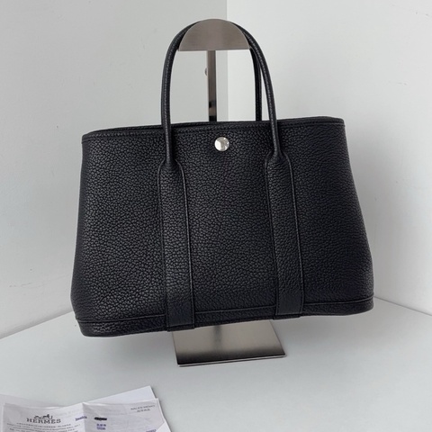 【近新閒置品】Hermes 愛馬仕 黑銀全皮花園 Garden party30 GP30手提單肩托特包