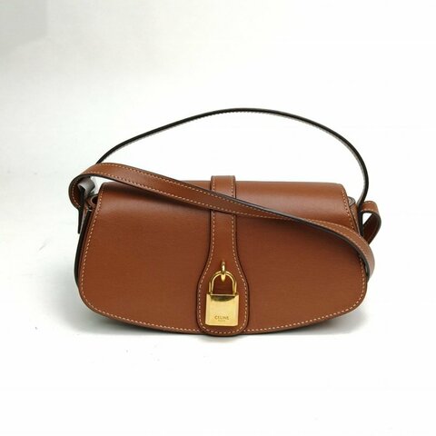 CELINE TABOU鎖頭法棍包金棕色光面牛皮革肩背包