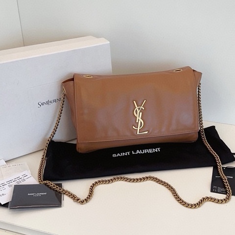 【近新閒置品】YSL 聖羅蘭 焦糖色雙面Kate 鏈條包單肩斜背包 24年 雙面泰迪🐻金鍊條大全套