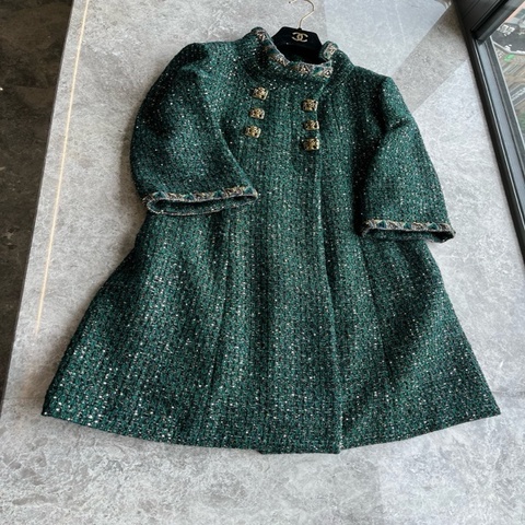 Chanel 11年拜占庭系列绿色亮片双排扣大衣fr38~~