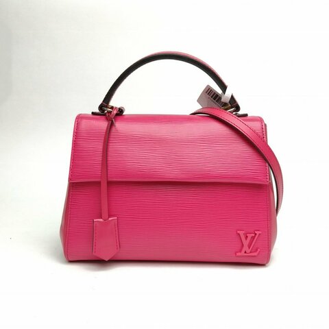 LV ClunyBB28粉紫色水波紋牛皮銀扣肩背包