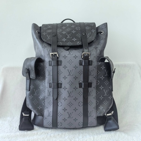 LV 路易威登 christopher 雙肩包 黑花銀扣