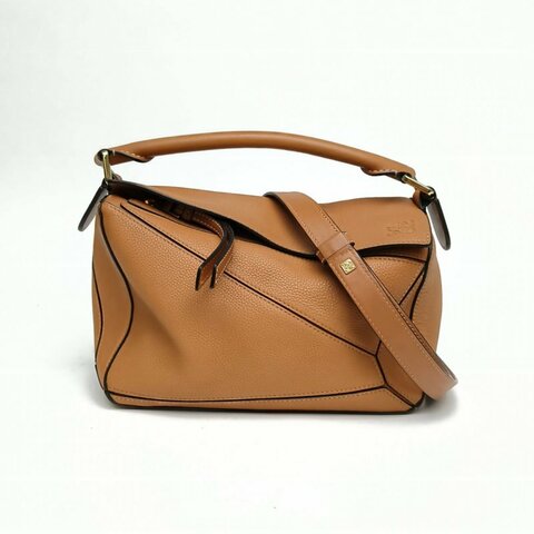 LOEWE Puzzle24幾何包小號棕色牛皮革肩背包