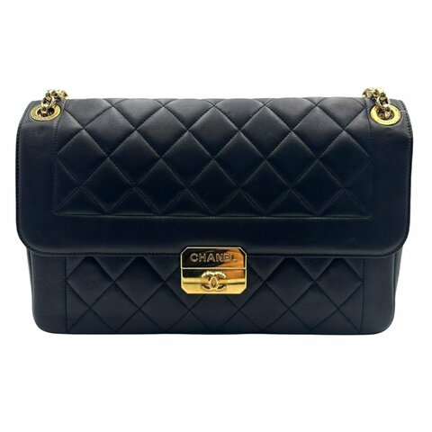 【美收精品】CHANEL 黑色羊皮菱格紋肩背包 D-9【隔月月中將轉賣至日本 上架期限30天】