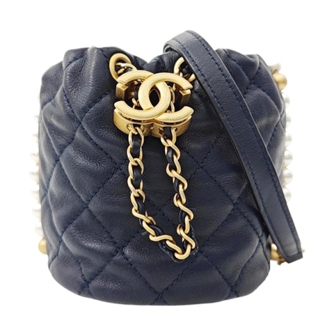 【震撼撿漏😍全網最低價✨】Chanel/香奈兒 99新 DRAWSTRING 深藍色牛皮菱格紋單肩包斜挎包