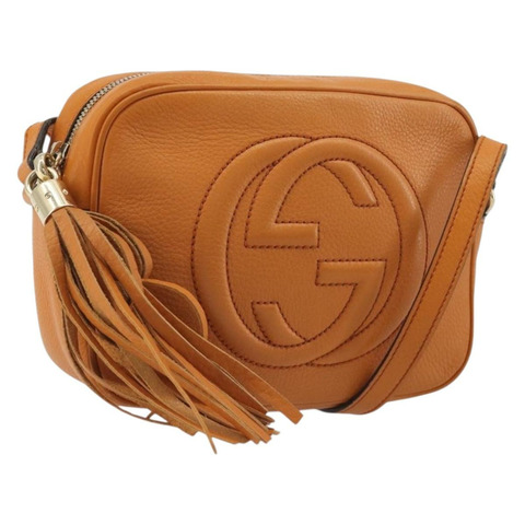 GUCCI 橘色金色皮革單肩包 308364 正品 193050V