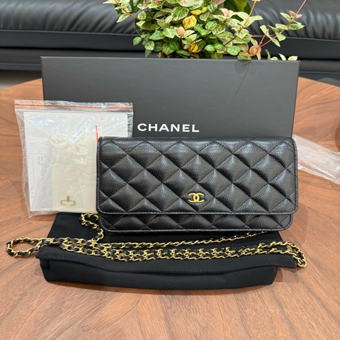 Chanel香奈兒黑金荔枝紋牛皮woc斜挎包 芯片款