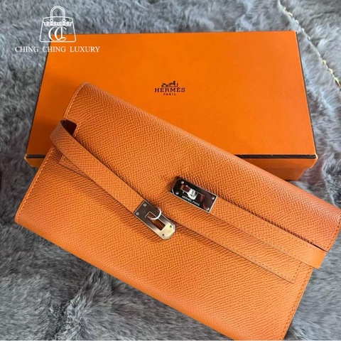 🌈Hermes🧡Kelly Wallet長銀包🧡橙色銀扣🌟99新🌟Epsom皮🌟有盒🧡kelly🌟kellywallet🌟愛馬仕🌟