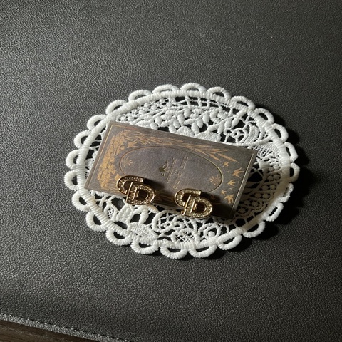 Dior logo水鑽耳夾 vintage