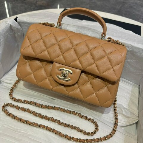 *SHIHNA名牌精品*CHANELCF20 Coco經典菱格紋小羊皮焦糖色淡金釦