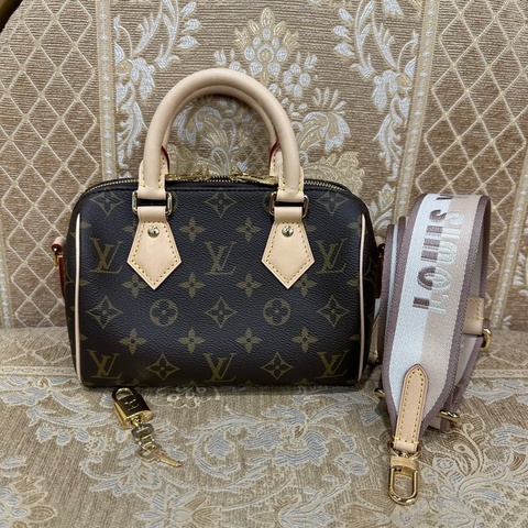 LV 原花金釦Speedy20手提肩斜背波士頓包M46222