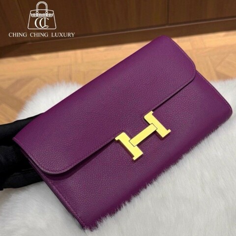 🌈Hermes💜Constance Wallet💜P9海葵紫金扣🌟98新🌈Evercolor皮🌟constancewallet🌟constance🌟長銀包🌟愛馬仕🌟