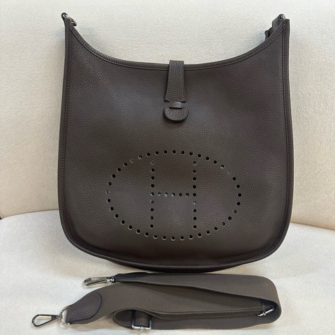 Hermes 愛馬仕 棕色 伊芙琳31 單肩斜挎包 刻印模糊