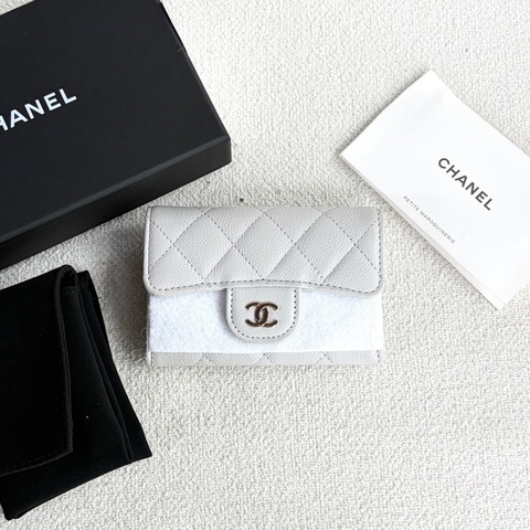 Chanel 香奈兒 經典CF卡包 新標款 金扣 灰色