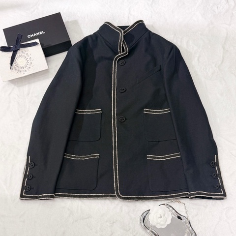 CHANEL 黑色立領滾邊外套