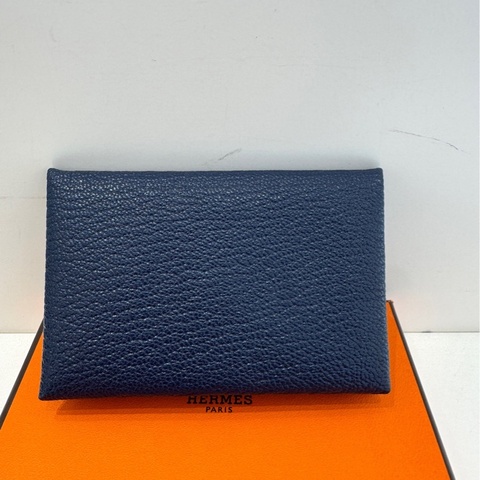 Hermes 愛馬仕 Calvi 卡包 深灰藍色 W刻