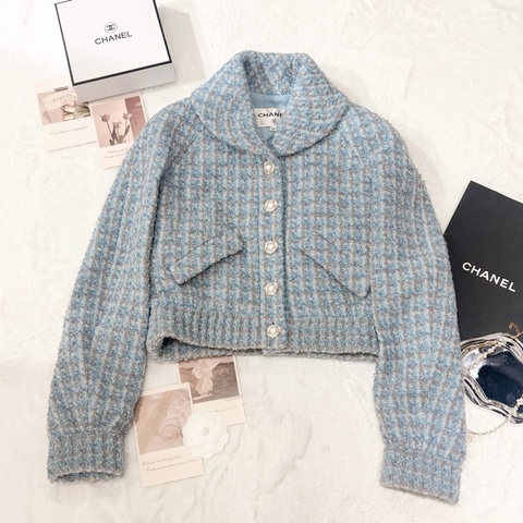 CHANEL 藍灰格紋Tweed短外套