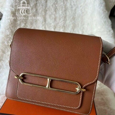 🌈Hermes🧡 Mini Roulis 19🧡金棕金扣🌈98.5新🌟有盒🧡Evercolor皮🌟miniroulis🌟roulis19🌟roulis🌟豬鼻子🌟愛馬仕🌟