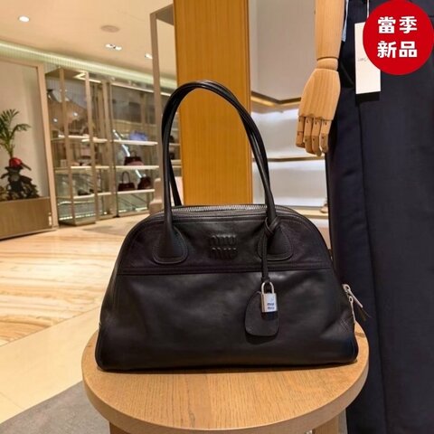 ⏰當季全新品 專櫃12萬🌺Miu Miu 5BB199 Vivant 納帕軟皮保齡球包 黑色/付長肩帶