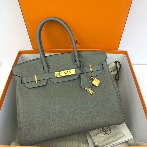 Hermes愛馬仕 Birkin30 0L積雨雲灰金扣 B刻大全套