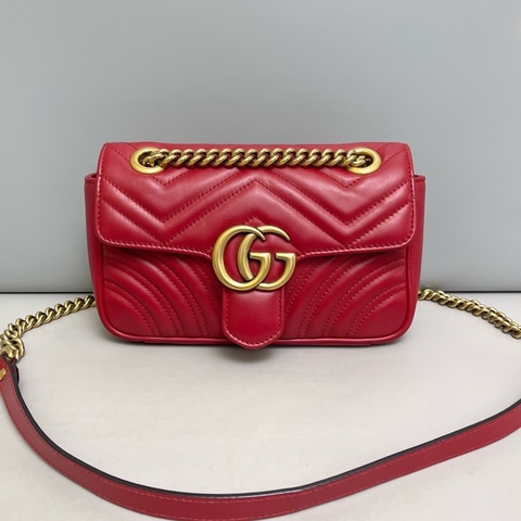Gucci古馳 marmont小號 紅色全皮單肩斜挎包