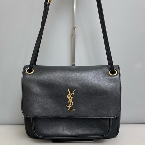 YSL聖羅蘭 新款 niki黑金全皮郵差包